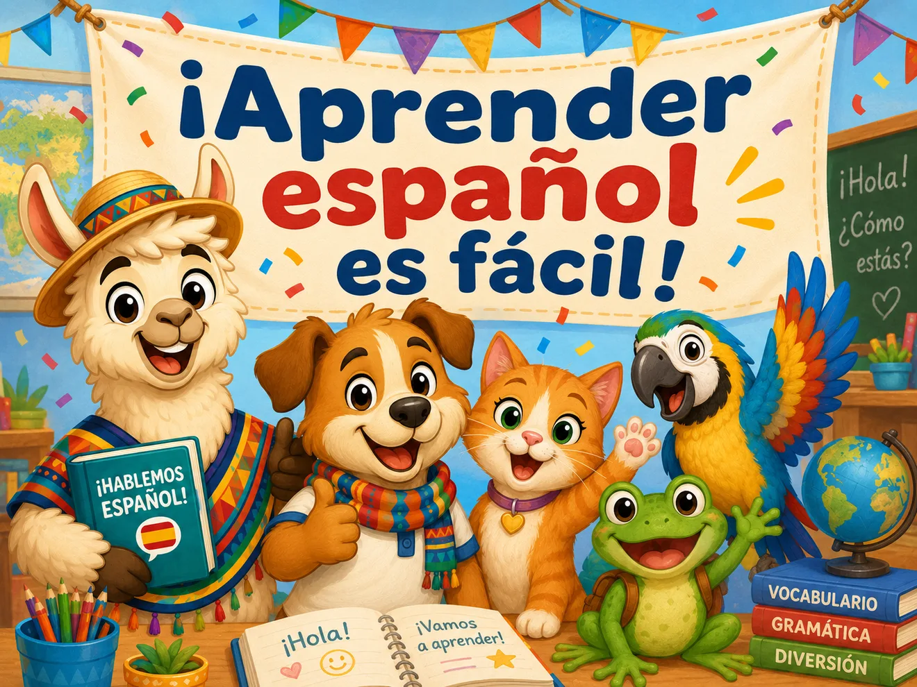 Spanish learning celebration illustration